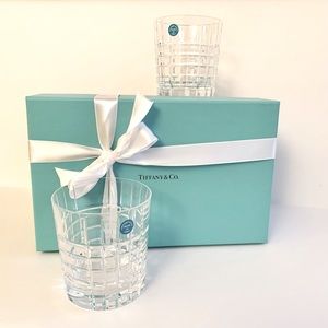🆕 Tiffany & Co. 2 double old fashioned glasses 'Plaid'  10 oz. each